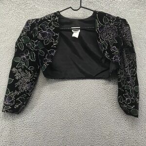 Concepts Juniors Formal Balero Cropped Jacket 3/4 Sleeve Black Velvet Size 9